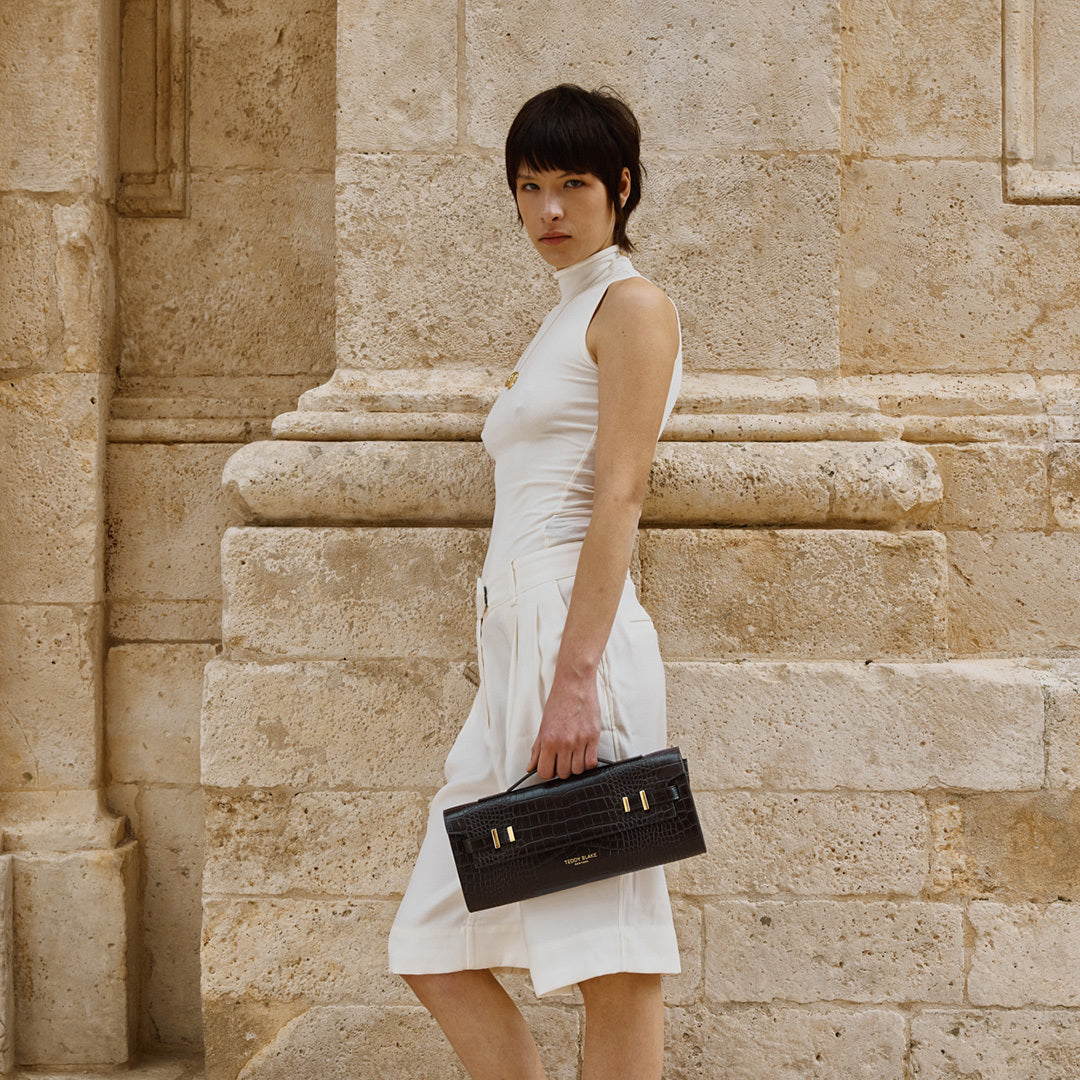 MKF-X663BK Valeria Satchel – Black Vegan Leather Handbag With Gold
